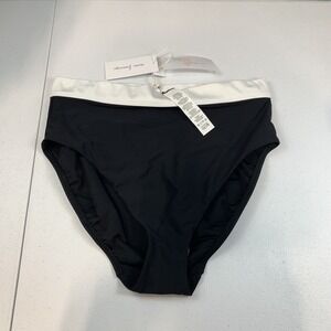 Mimi Flamingo Women's Swim Bikini Bottoms High Waist Two Tone Black White Trim 8